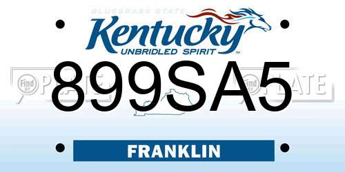 899SA5 Kentucky License Plate