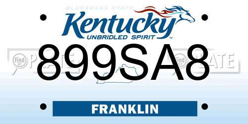 899SA8 Kentucky License Plate