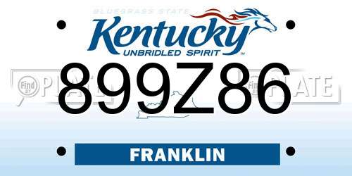 899Z86 Kentucky License Plate