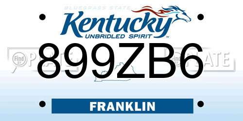899ZB6 Kentucky License Plate