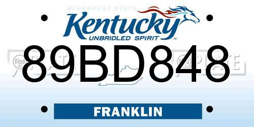 89BD848 Kentucky License Plate