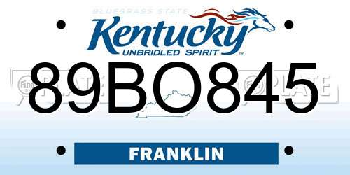 89BO845 Kentucky License Plate
