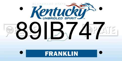 89IB747 Kentucky License Plate