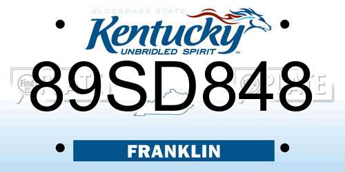 89SD848 Kentucky License Plate