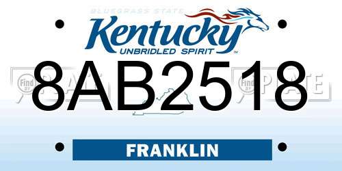 8AB2518 Kentucky License Plate