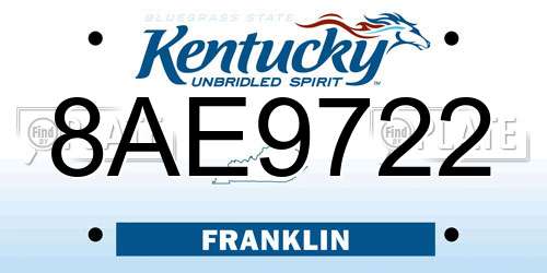 8AE9722 Kentucky License Plate