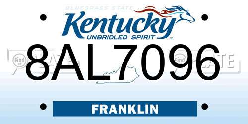 8AL7096 Kentucky License Plate