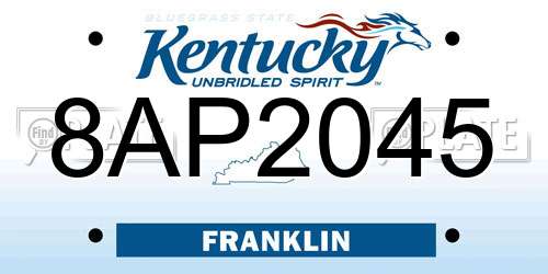 8AP2045 Kentucky License Plate