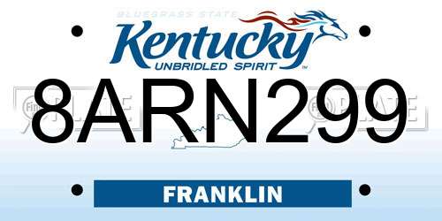 8ARN299 Kentucky License Plate