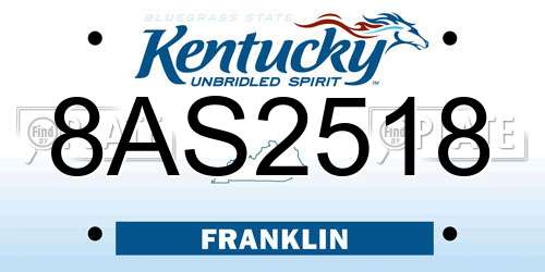 8AS2518 Kentucky License Plate