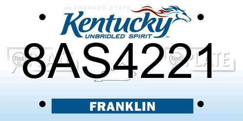 8AS4221 Kentucky License Plate