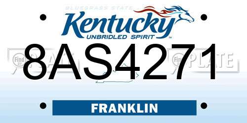 8AS4271 Kentucky License Plate