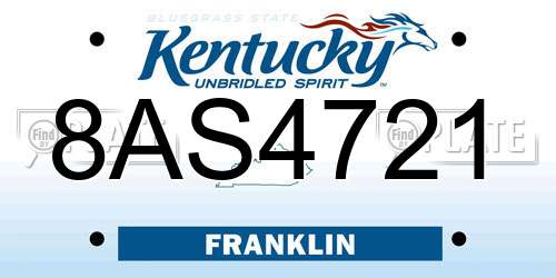 8AS4721 Kentucky License Plate