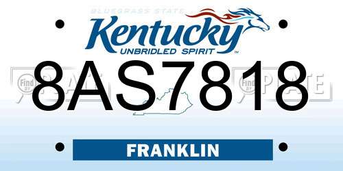 8AS7818 Kentucky License Plate