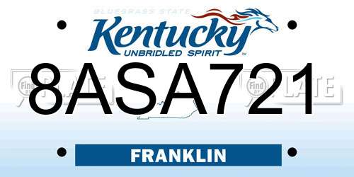 8ASA721 Kentucky License Plate