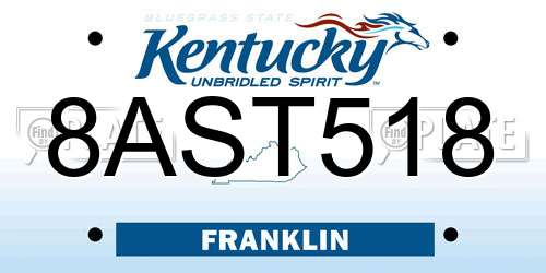 8AST518 Kentucky License Plate