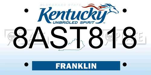 8AST818 Kentucky License Plate