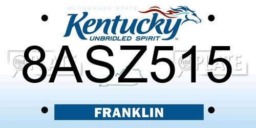 8ASZ515 Kentucky License Plate