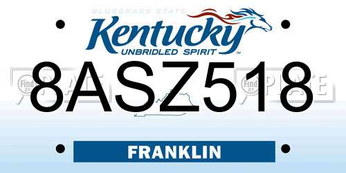 8ASZ518 Kentucky License Plate