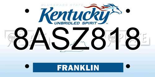 8ASZ818 Kentucky License Plate