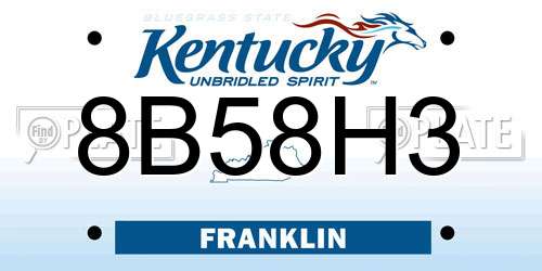 8B58H3 Kentucky License Plate
