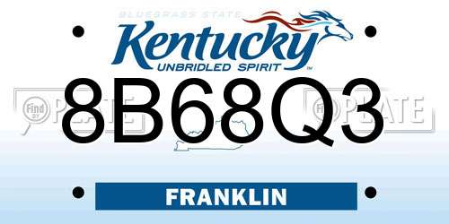 8B68Q3 Kentucky License Plate