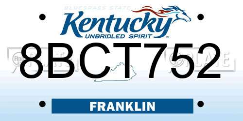 8BCT752 Kentucky License Plate