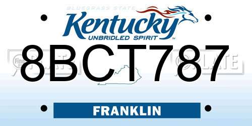 8BCT787 Kentucky License Plate