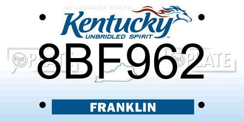 8BF962 Kentucky License Plate