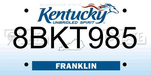 8BKT985 Kentucky License Plate