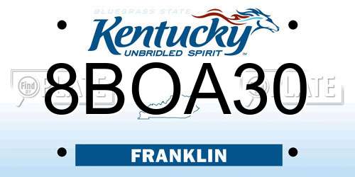 8BOA30 Kentucky License Plate