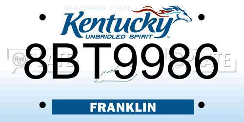 8BT9986 Kentucky License Plate