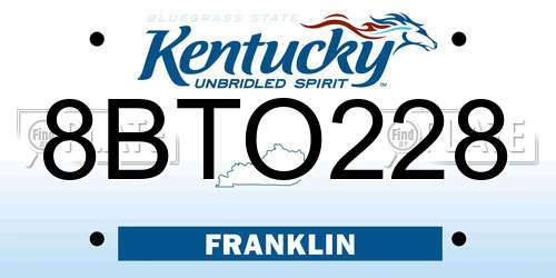 8BTO228 Kentucky License Plate