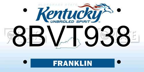 8BVT938 Kentucky License Plate