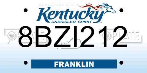 8BZI212 Kentucky License Plate