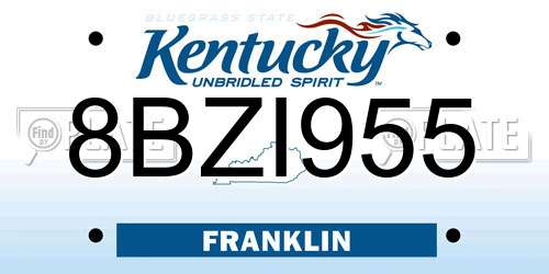 8BZI955 Kentucky License Plate