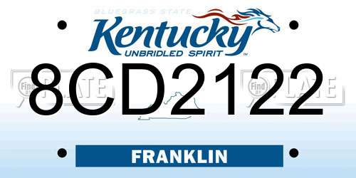 8CD2122 Kentucky License Plate