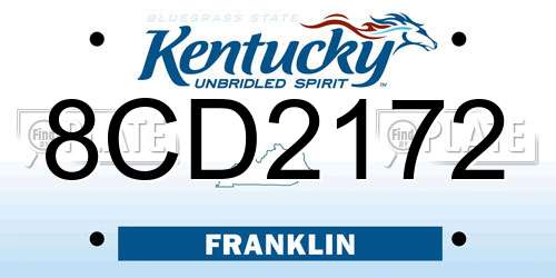 8CD2172 Kentucky License Plate