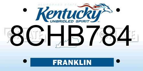 8CHB784 Kentucky License Plate