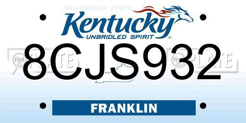 8CJS932 Kentucky License Plate