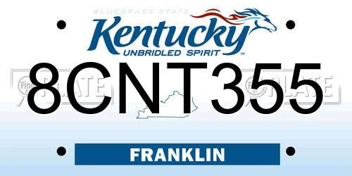 8CNT355 Kentucky License Plate