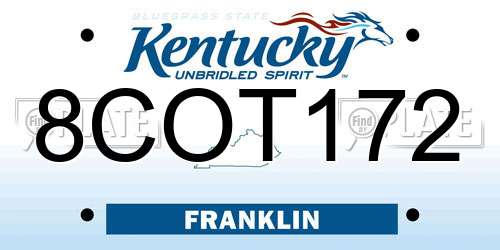 8COT172 Kentucky License Plate