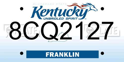 8CQ2127 Kentucky License Plate