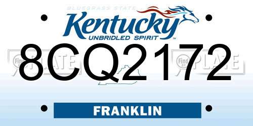 8CQ2172 Kentucky License Plate