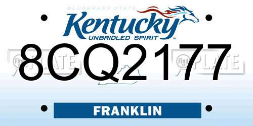 8CQ2177 Kentucky License Plate