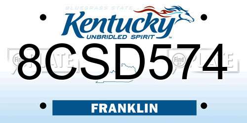 8CSD574 Kentucky License Plate