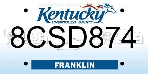 8CSD874 Kentucky License Plate