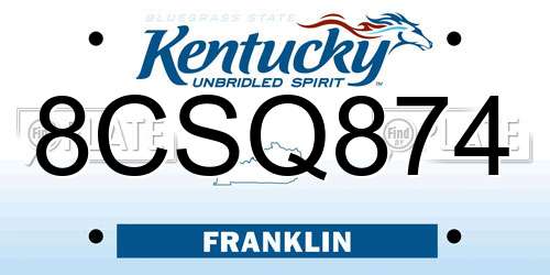 8CSQ874 Kentucky License Plate