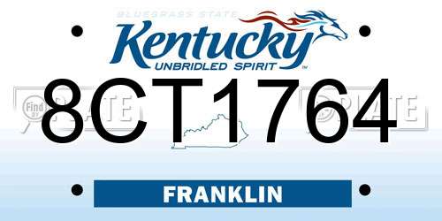 8CT1764 Kentucky License Plate