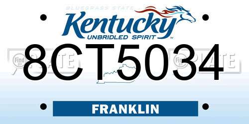 8CT5034 Kentucky License Plate